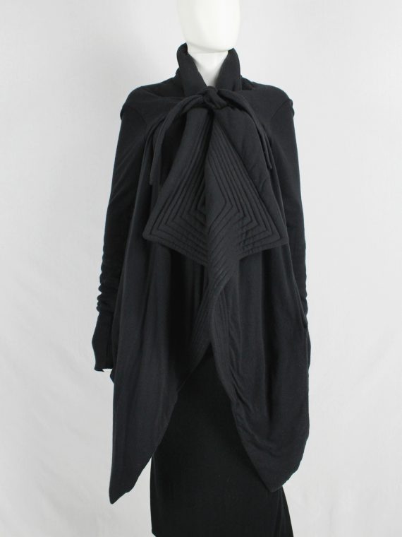 vaniitas vintage Rick Owens lilies black draped coat with tie front and triangular stitched panels 2917