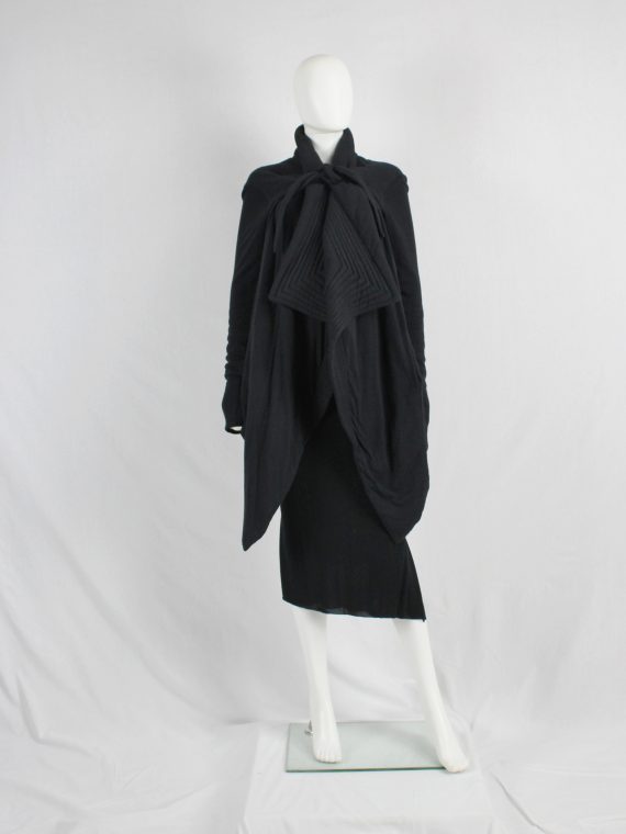 vaniitas vintage Rick Owens lilies black draped coat with tie front and triangular stitched panels 2940