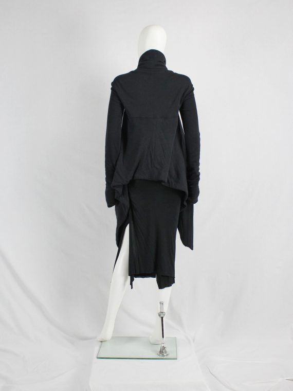vaniitas vintage Rick Owens lilies black draped coat with tie front and triangular stitched panels 2972