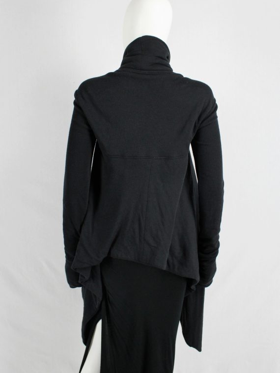 vaniitas vintage Rick Owens lilies black draped coat with tie front and triangular stitched panels 2980