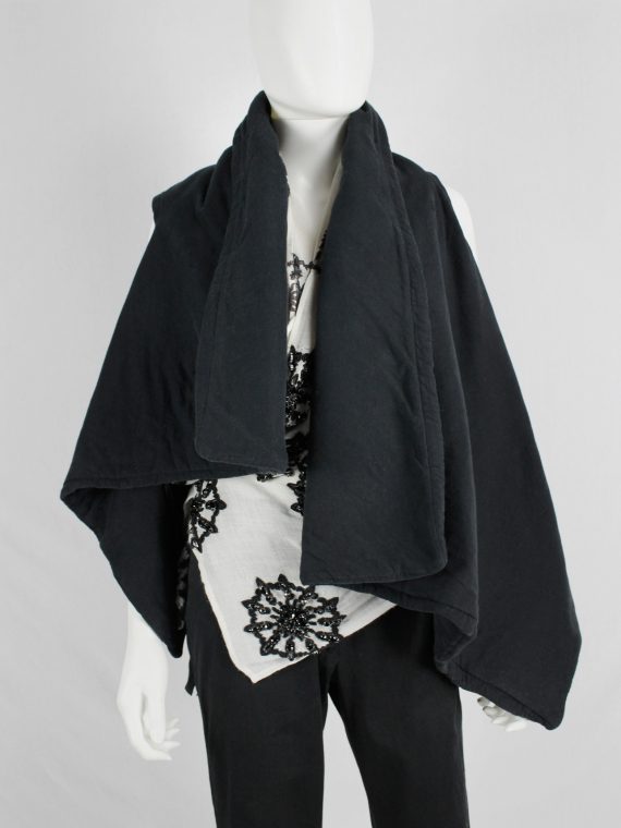 vaniitas vintage Ann Demeulemeester black padded waistcoat with asymmetric drape 5657