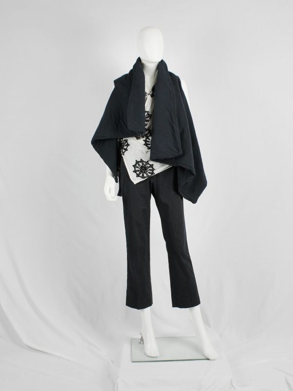 vaniitas vintage Ann Demeulemeester black padded waistcoat with asymmetric drape 5680