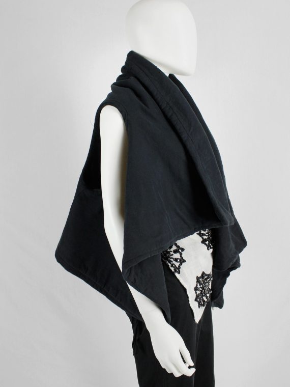 vaniitas vintage Ann Demeulemeester black padded waistcoat with asymmetric drape 5701