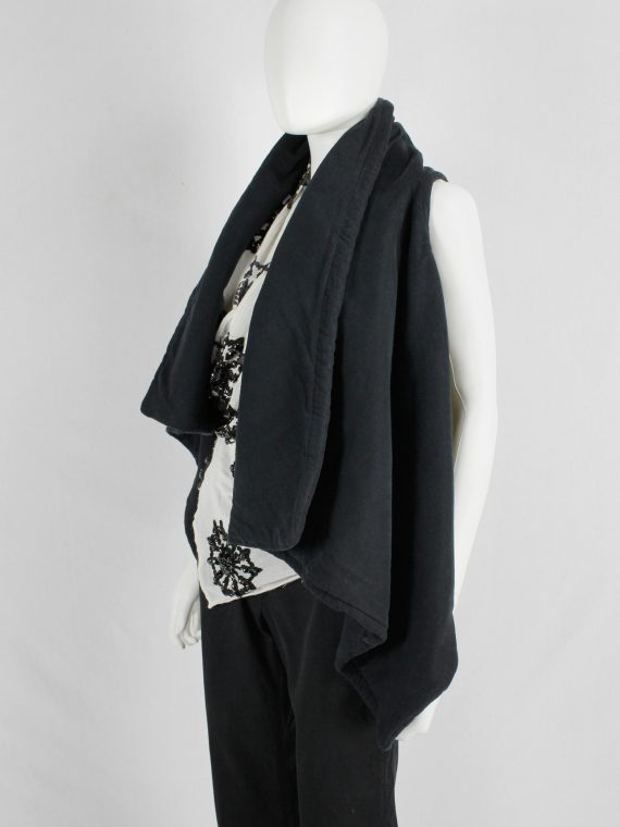 vaniitas vintage Ann Demeulemeester black padded waistcoat with asymmetric drape 5713