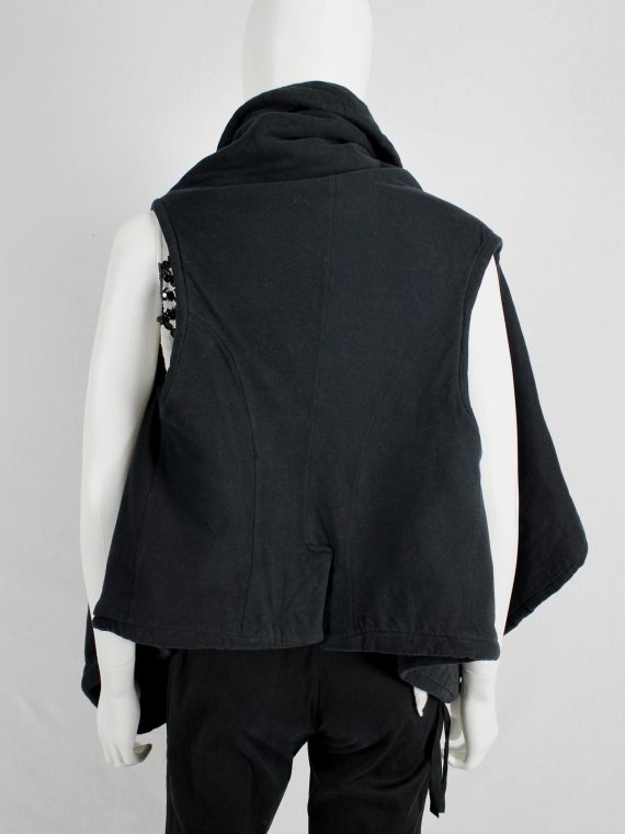 vaniitas vintage Ann Demeulemeester black padded waistcoat with asymmetric drape 5718