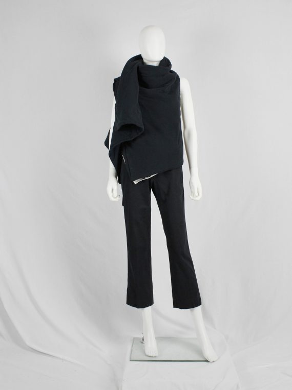 vaniitas vintage Ann Demeulemeester black padded waistcoat with asymmetric drape 5737