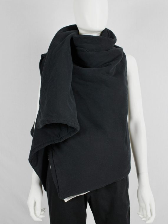 vaniitas vintage Ann Demeulemeester black padded waistcoat with asymmetric drape 5747
