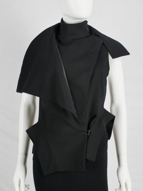 vaniitas vintage Ann Demeulemeester black vest with standing collar and draped panels fall 2012 0011