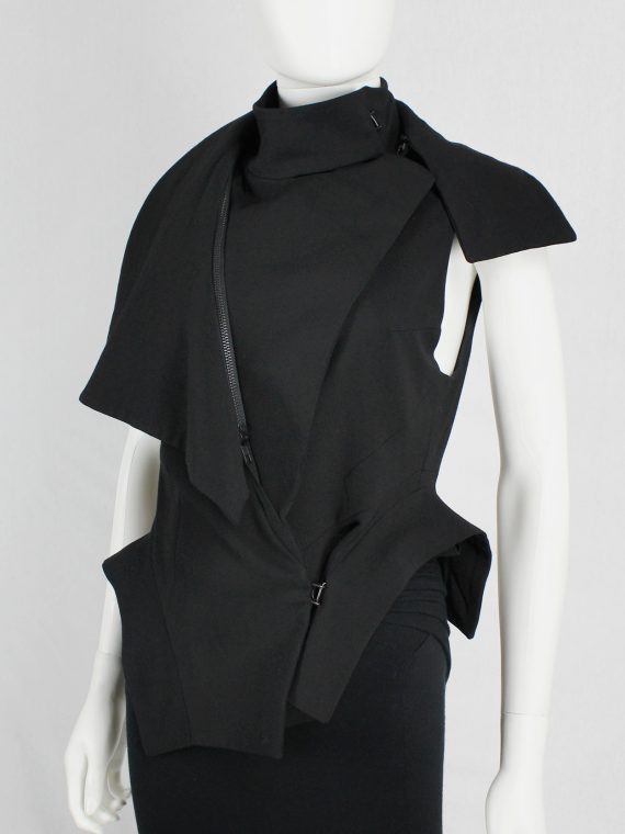 vaniitas vintage Ann Demeulemeester black vest with standing collar and draped panels fall 2012 0017