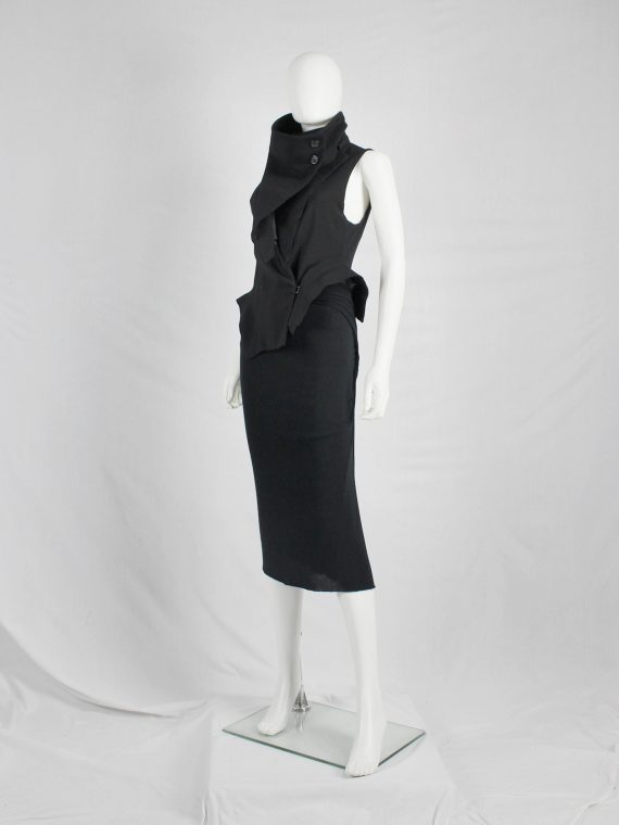 vaniitas vintage Ann Demeulemeester black vest with standing collar and draped panels fall 2012 0046