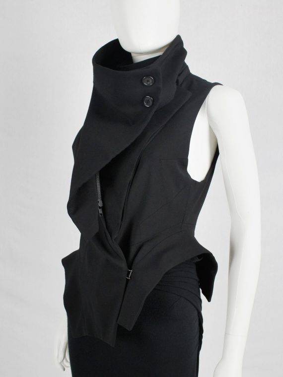 vaniitas vintage Ann Demeulemeester black vest with standing collar and draped panels fall 2012 0059
