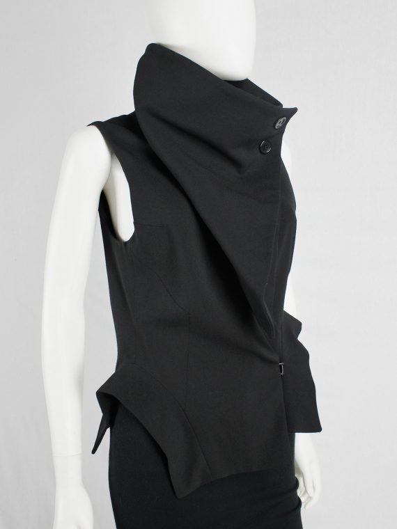 vaniitas vintage Ann Demeulemeester black vest with standing collar and draped panels fall 2012 0088