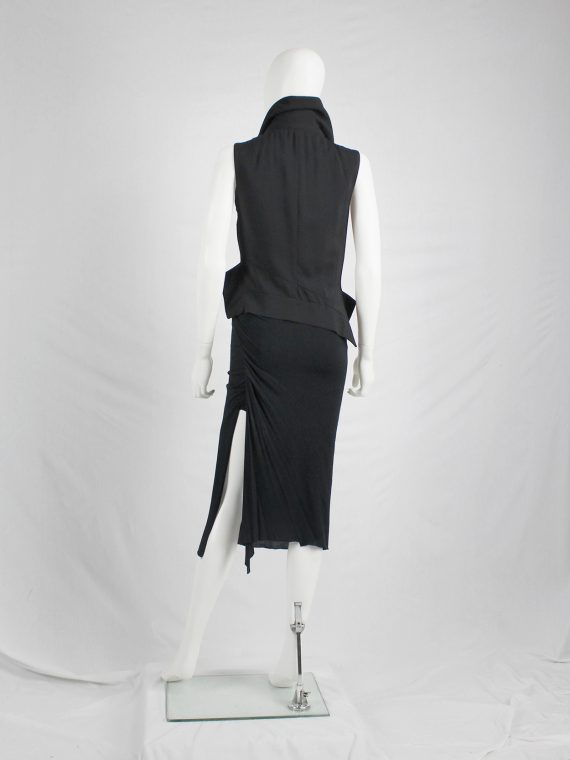 vaniitas vintage Ann Demeulemeester black vest with standing collar and draped panels fall 2012 0106