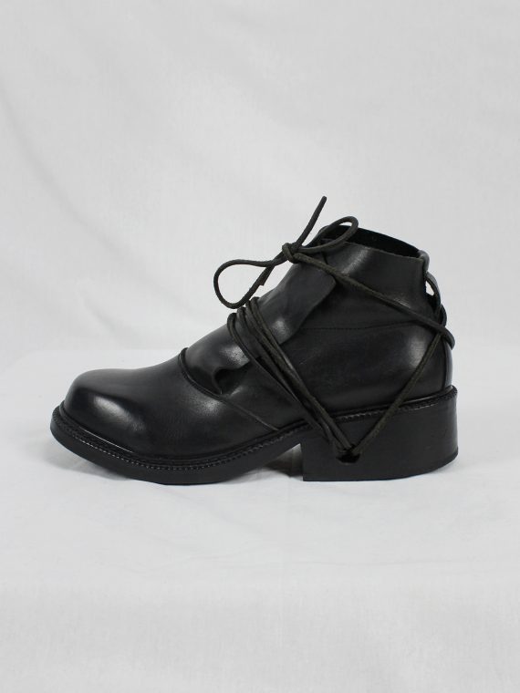 vaniitas vintage Dirk Bikkembergs black boots with flap and laces through the soles 1990s 90s 0613