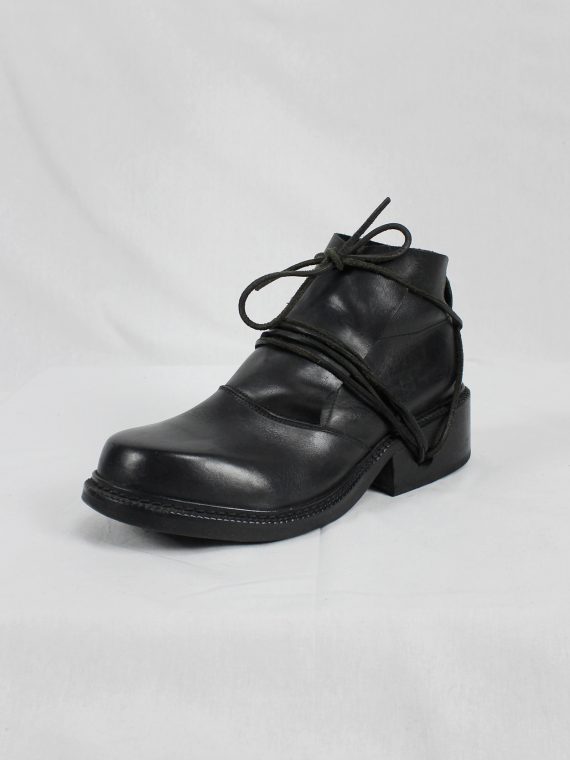 vaniitas vintage Dirk Bikkembergs black boots with flap and laces through the soles 1990s 90s 0619