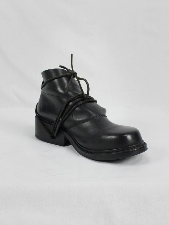 vaniitas vintage Dirk Bikkembergs black boots with flap and laces through the soles 1990s 90s 0626