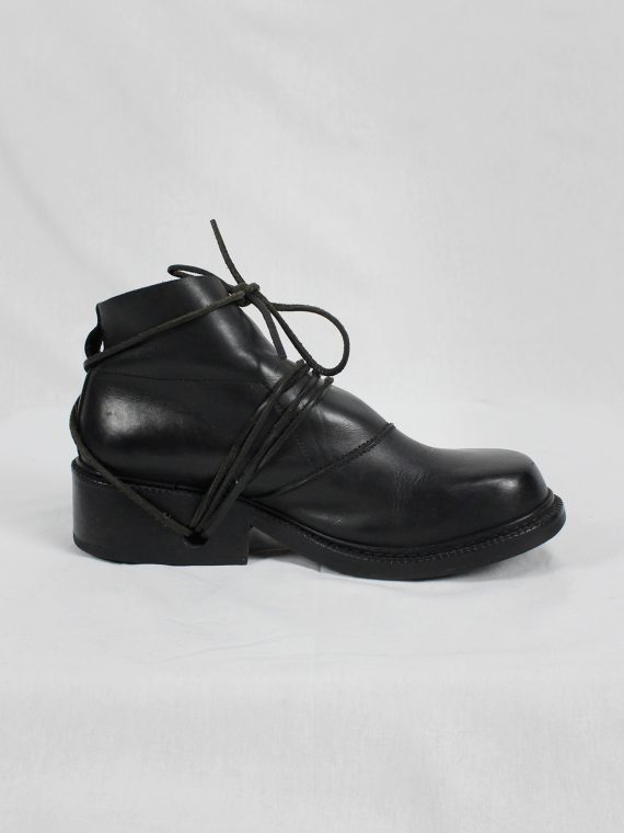 vaniitas vintage Dirk Bikkembergs black boots with flap and laces through the soles 1990s 90s 0630