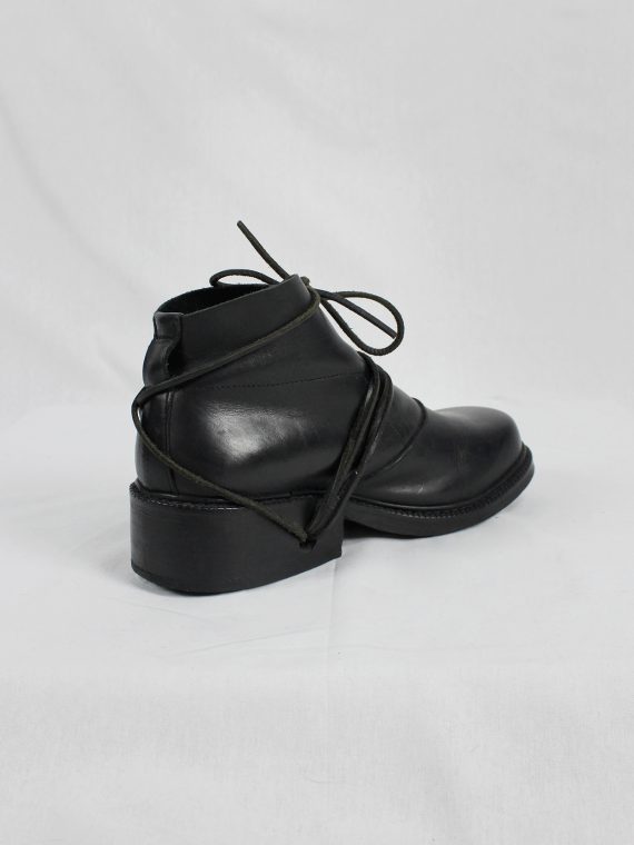 vaniitas vintage Dirk Bikkembergs black boots with flap and laces through the soles 1990s 90s 0634