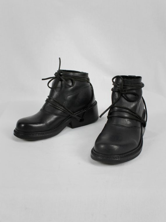 vaniitas vintage Dirk Bikkembergs black boots with flap and laces through the soles 1990s 90s 7905