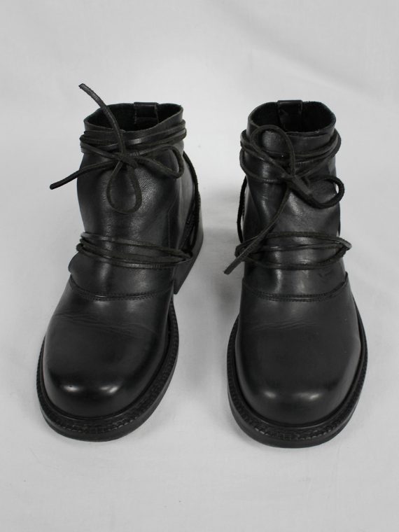vaniitas vintage Dirk Bikkembergs black boots with flap and laces through the soles 1990s 90s 7916