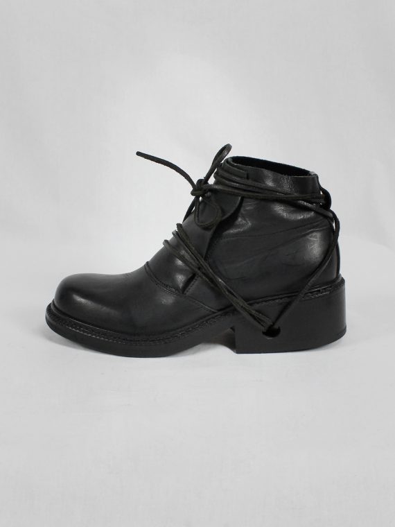 vaniitas vintage Dirk Bikkembergs black boots with flap and laces through the soles 1990s 90s 7948