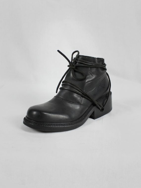 vaniitas vintage Dirk Bikkembergs black boots with flap and laces through the soles 1990s 90s 7950