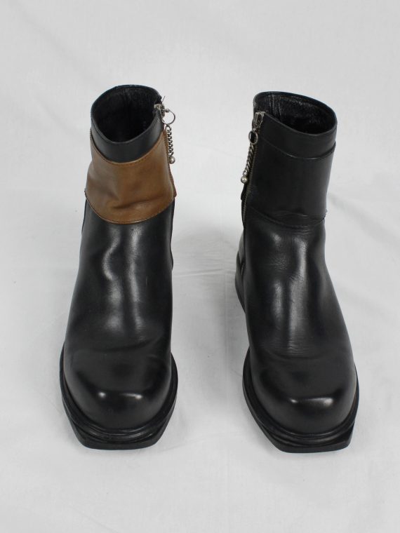 vaniitas vintage Dirk Bikkembergs black boots with mountaineering tip and brown band 1990s 90s 0407