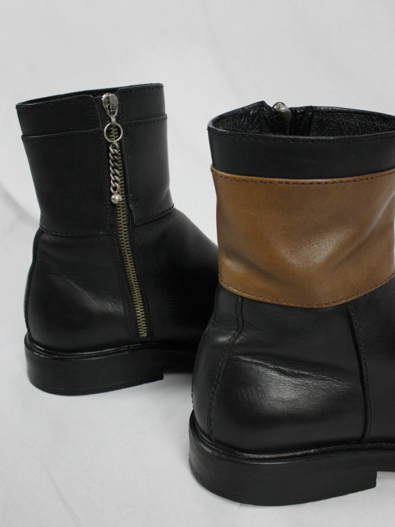 vaniitas vintage Dirk Bikkembergs black boots with mountaineering tip and brown band 1990s 90s 0426