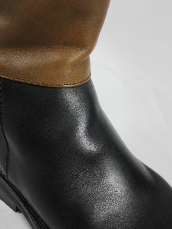 vaniitas vintage Dirk Bikkembergs black boots with mountaineering tip and brown band 1990s 90s 0429