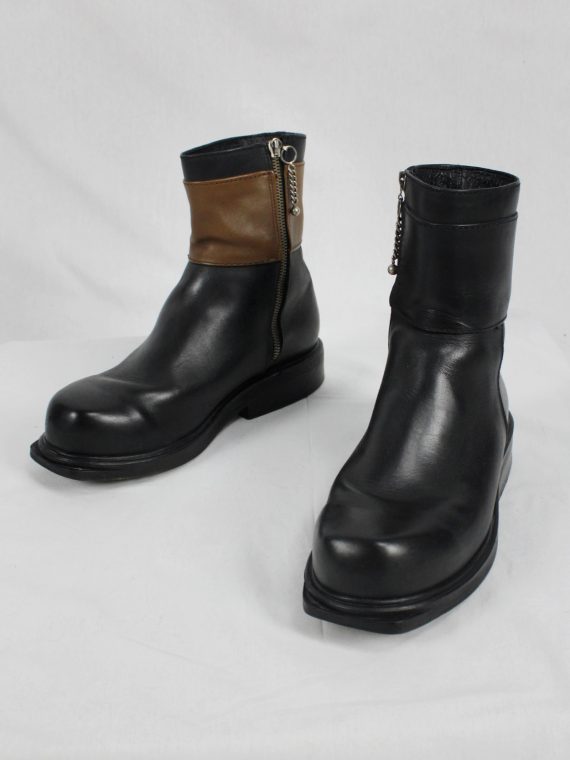 vaniitas vintage Dirk Bikkembergs black boots with mountaineering tip and brown band 1990s 90s 0456