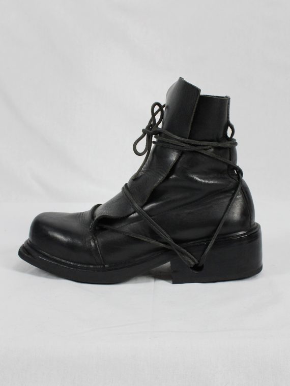 vaniitas vintage Dirk Bikkembergs black mountaineering boots with laces through the soles 1990s 90s 0702