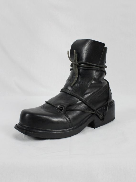 vaniitas vintage Dirk Bikkembergs black mountaineering boots with laces through the soles 1990s 90s 0707