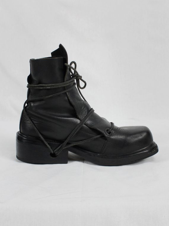 vaniitas vintage Dirk Bikkembergs black mountaineering boots with laces through the soles 1990s 90s 0718