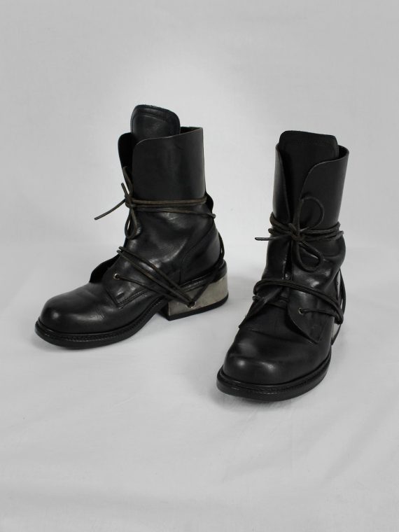 vaniitas vintage Dirk Bikkembergs black tall boots with laces through the metal heel 1990S 90s 7712