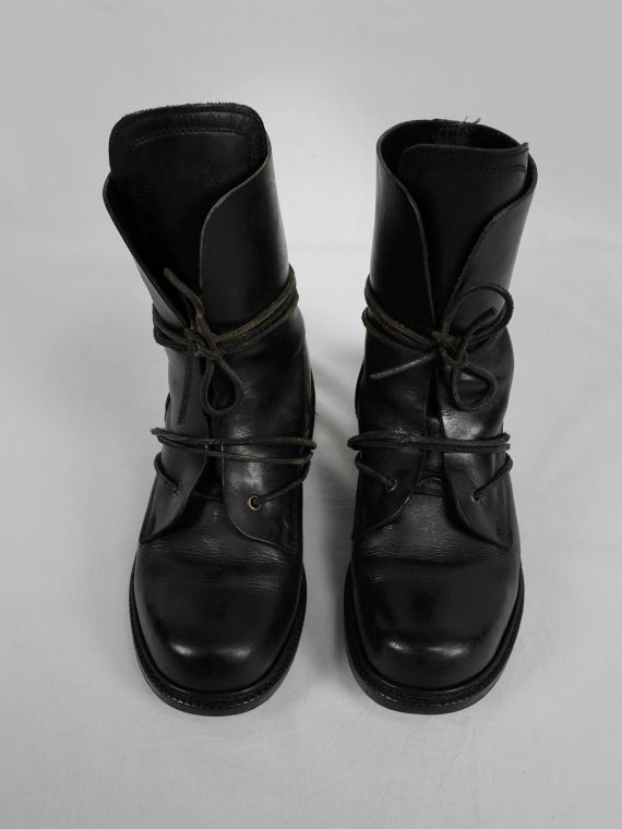 vaniitas vintage Dirk Bikkembergs black tall boots with laces through the metal heel 1990S 90s 7726