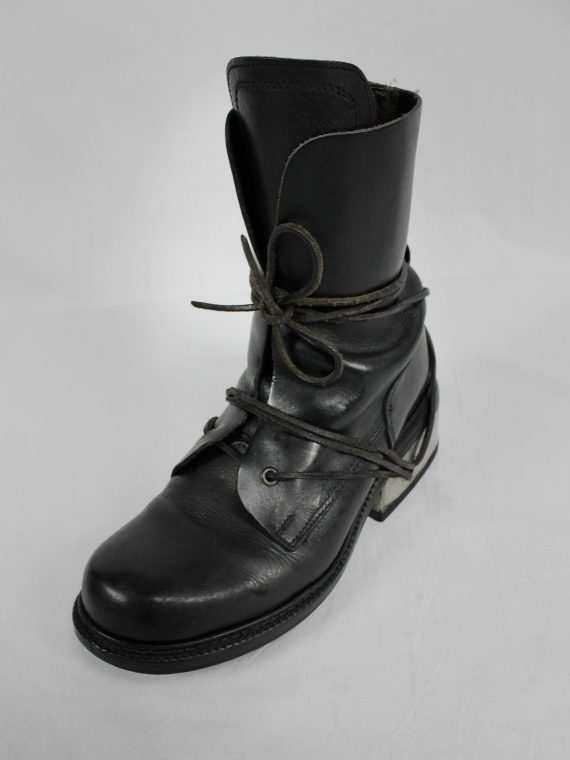 vaniitas vintage Dirk Bikkembergs black tall boots with laces through the metal heel 1990S 90s 7746