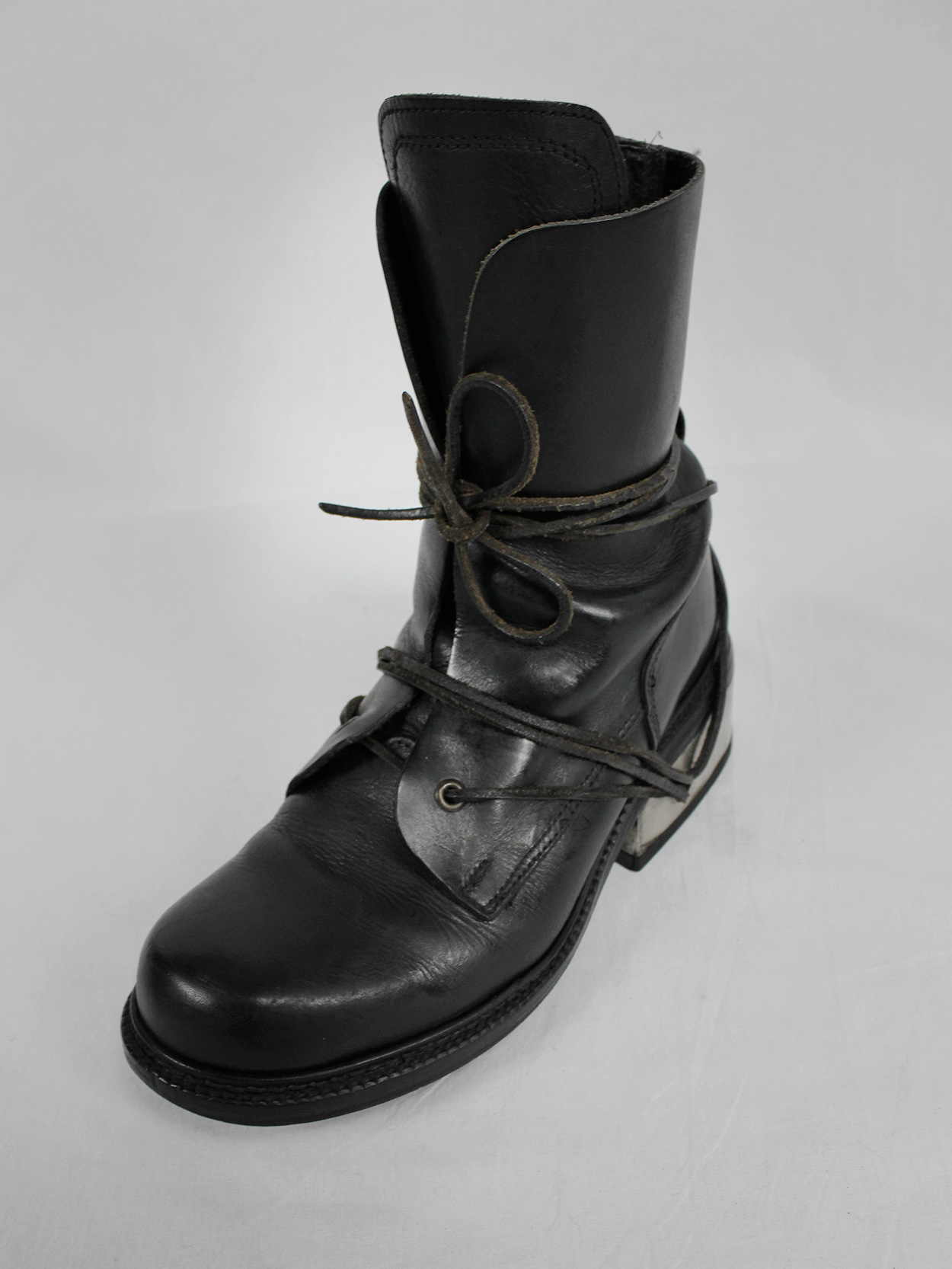 Dirk Bikkembergs black tall boots with laces through the metal heel (39 ...