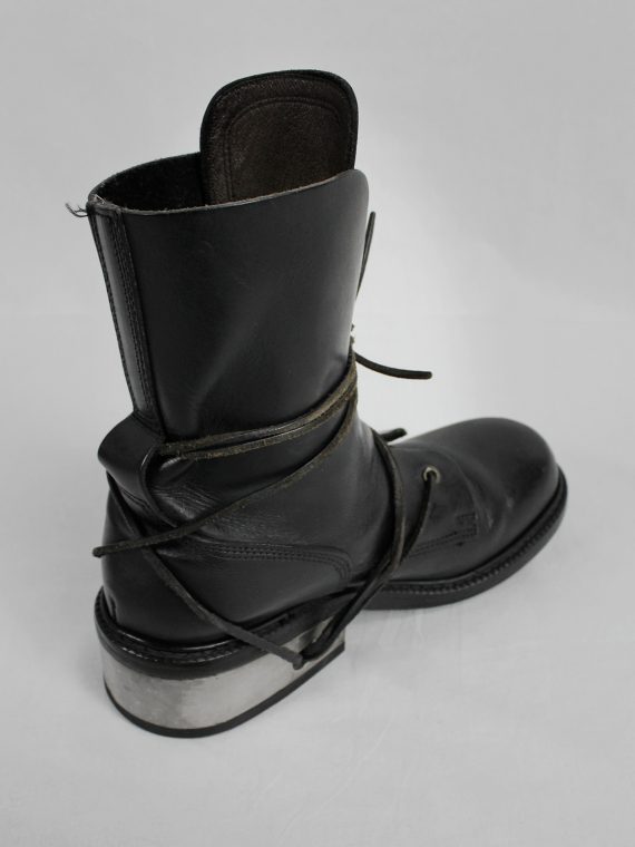 vaniitas vintage Dirk Bikkembergs black tall boots with laces through the metal heel 1990S 90s 7753