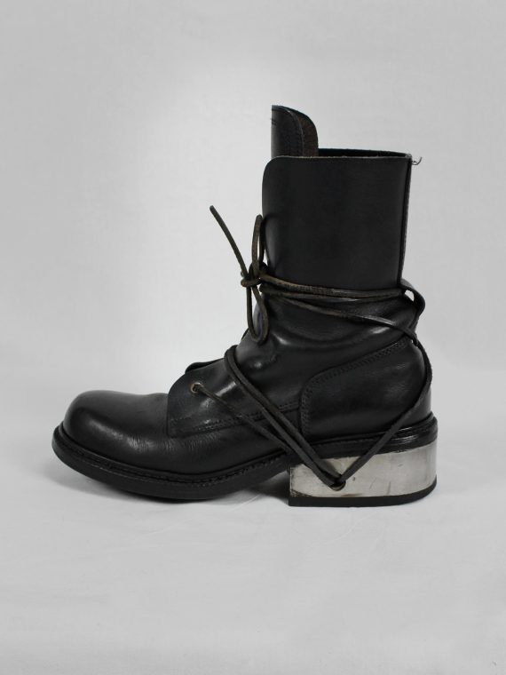 vaniitas vintage Dirk Bikkembergs black tall boots with laces through the metal heel 1990S 90s 7767