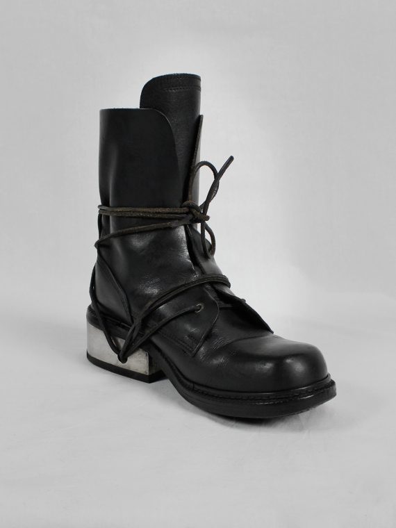 vaniitas vintage Dirk Bikkembergs black tall boots with laces through the metal heel 1990S 90s 7776