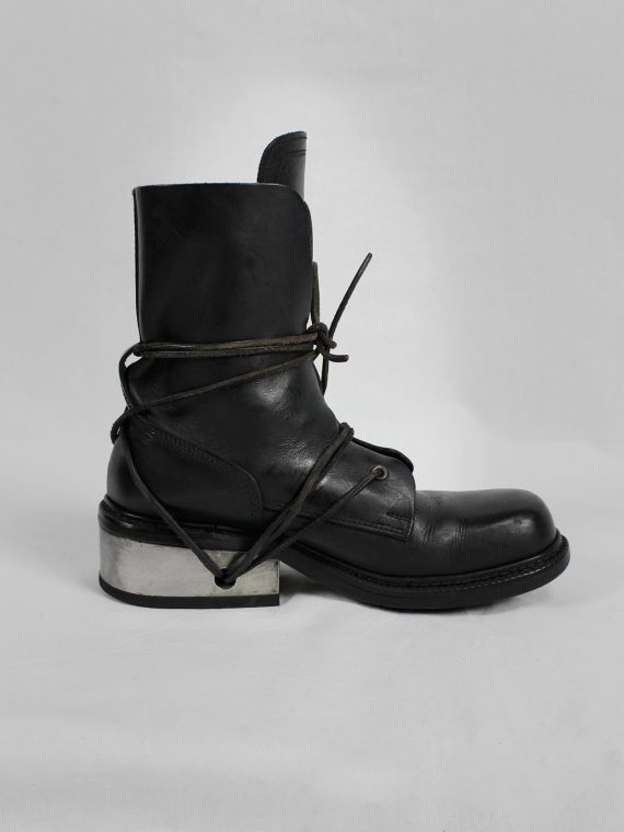 vaniitas vintage Dirk Bikkembergs black tall boots with laces through the metal heel 1990S 90s 7780