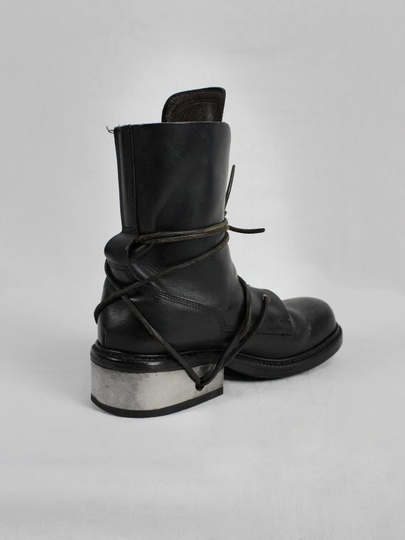 vaniitas vintage Dirk Bikkembergs black tall boots with laces through the metal heel 1990S 90s 7782
