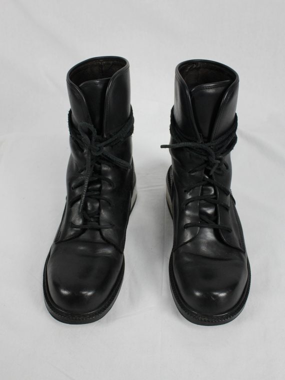 vaniitas vintage Dirk Bikkembergs black tall lace-up boots with metal heel early 2000 0489