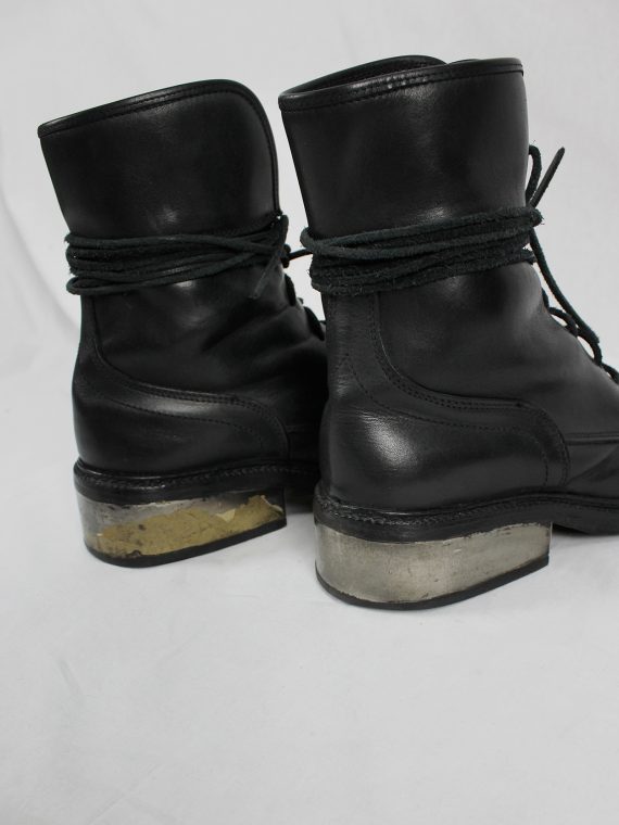 vaniitas vintage Dirk Bikkembergs black tall lace-up boots with metal heel early 2000 0500