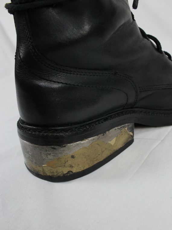 vaniitas vintage Dirk Bikkembergs black tall lace-up boots with metal heel early 2000 0507