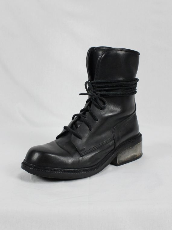 vaniitas vintage Dirk Bikkembergs black tall lace-up boots with metal heel early 2000 0534
