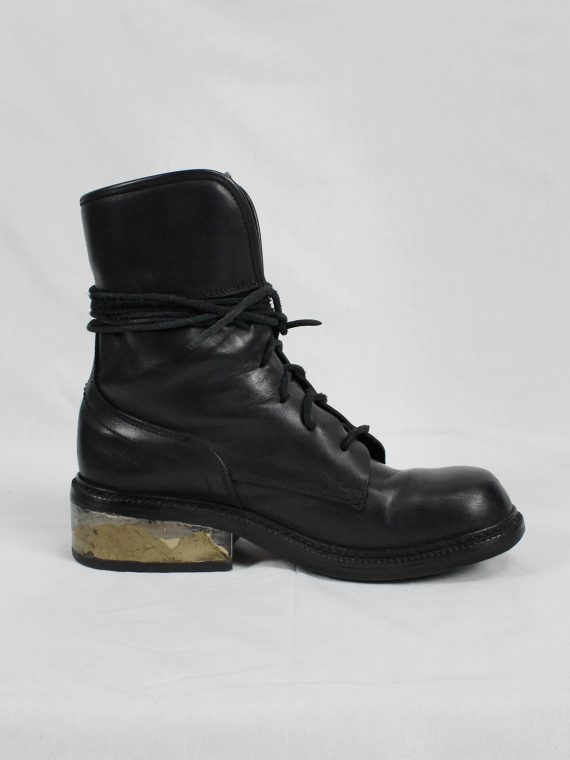 vaniitas vintage Dirk Bikkembergs black tall lace-up boots with metal heel early 2000 0545