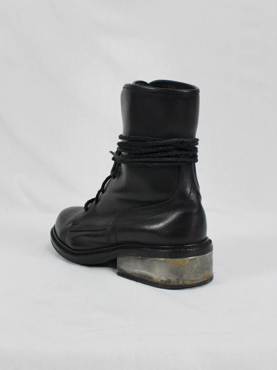 vaniitas vintage Dirk Bikkembergs black tall lace-up boots with metal heel early 2000 0554