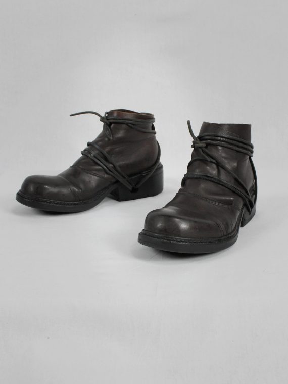 vaniitas vintage Dirk Bikkembergs brown boots with flap and laces through the soles 1990S 90S 7225