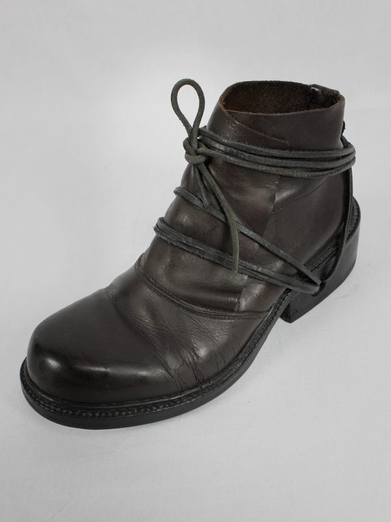 vaniitas vintage Dirk Bikkembergs brown boots with flap and laces through the soles 1990S 90S 7271